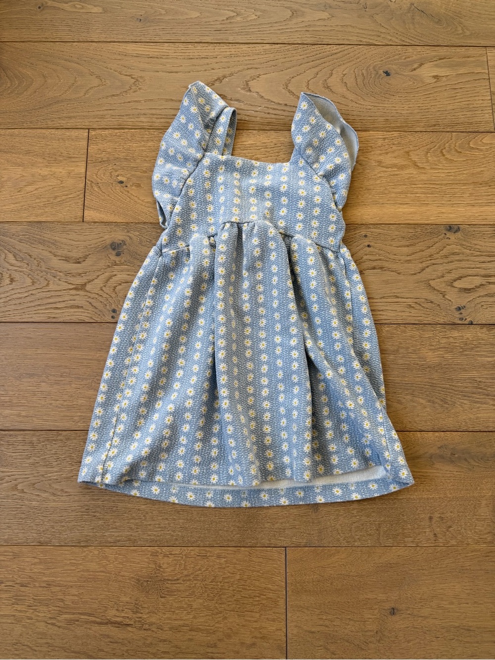 Zara Light Blue Daisy-Print Ruffle Strap Dress